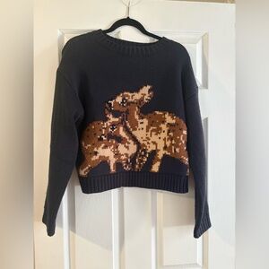 Navy blue deer knit sweater